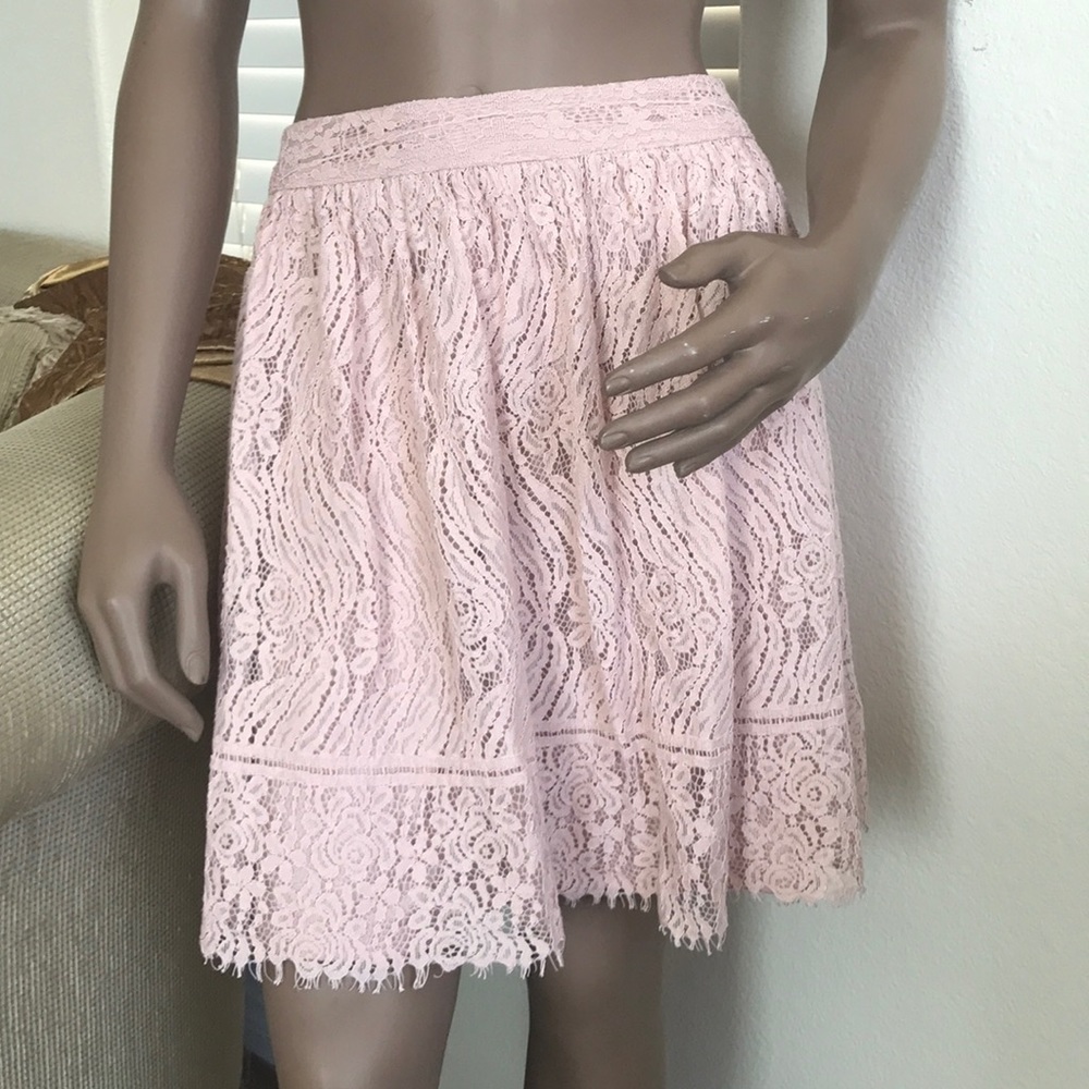 Xhiliration Mini Skirt Blush Pink Size Large Lace Circle Skirt Lined Cute Casual